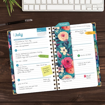 2026-2027 Excello Brands 8 x 5.5 Academic Weekly & Monthly Planner, Paperboard Cover, Teal Floral (FSHN-AY26-58-17)