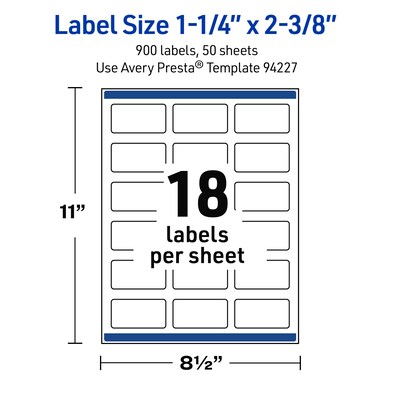 Avery Waterproof Rectangle Laser Multipurpose Labels, 1-1/4" x 2-3/8", White, 900/Box (19479399266)