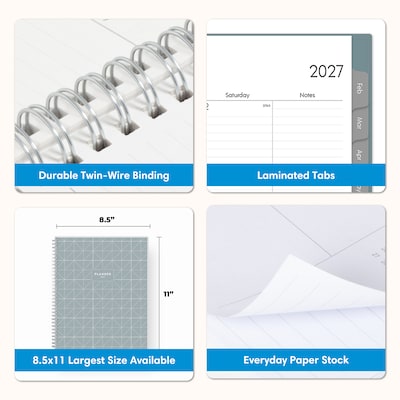 2027 Blue Sky 8.5" x 11" Weekly & Monthly Planner, Gray (161003)