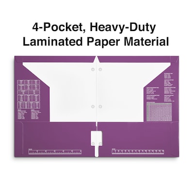 Staples® 4-Pocket 3-Hole Punched Presentation Folder, Purple (56216-CC)