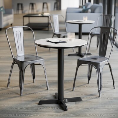 Flash Furniture Acadia 24" Round Wooden Dining Table with X-Base, White Faux Marble/Black Base (STRD24WMAT2222)