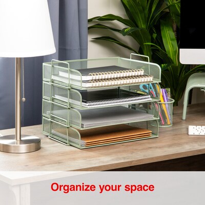 Staples Metal Mesh Side Loading Stackable Letter Tray, Letter Size, Sage Green, 4/Pack (ST63843)