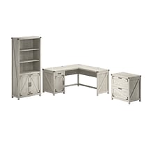 Bush Furniture Knoxville 60W L Shaped Desk with Lateral File Cabinet and 5 Shelf Bookcase, Cottage