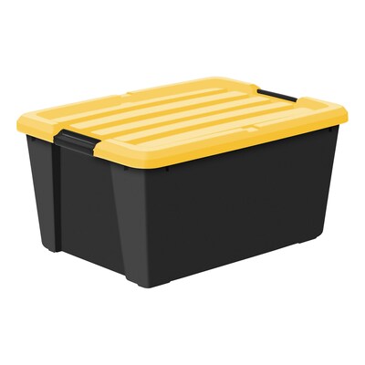 Iris 45 Quart Storage Bin with Latching Lid, Plastic, Black, 4/Pack (500418)