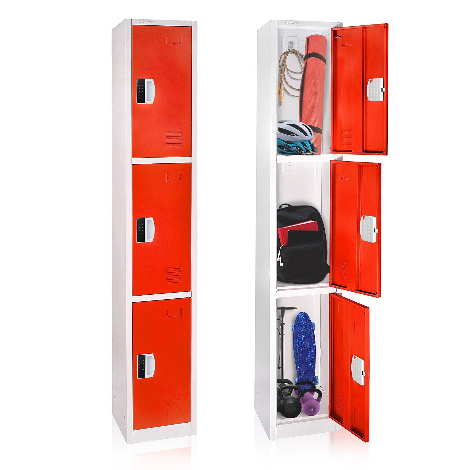 AdirOffice 72H 3-Tier Red Storage Locker (ADI629-203-RED-DL)