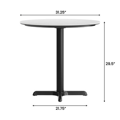 Flash Furniture Acadia 31.25" Round Wooden Dining Table with X-Base, White Faux Marble/Black Base (STRD31WMAT2222)