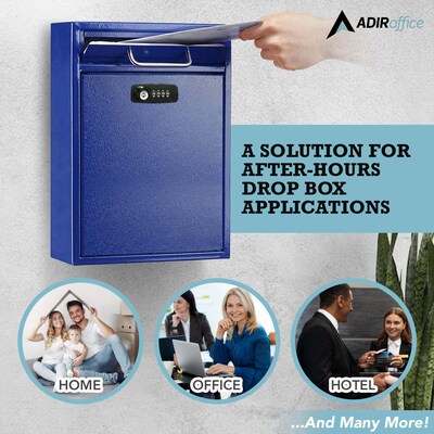 AdirOffice Steel Locking Wall Mounted Drop Box Interoffice Mailbox with Key and Combination Lock , Blue (631-04-BLU-KC-PKG)