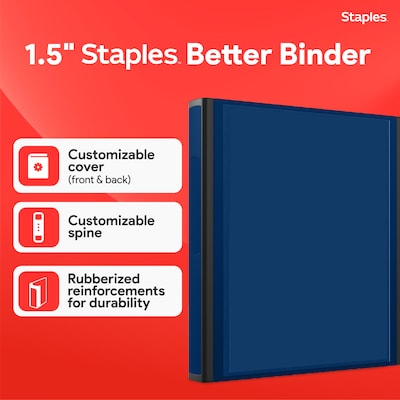 Staples 1 1/2 3-Ring Better Binder, D-Ring, Navy (ST55855-CC)