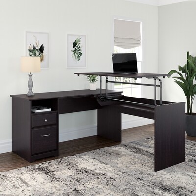 Bush Furniture Cabot 36-42H 3 Position L Shaped Sit to Stand Desk, Espresso Oak (CAB043EPO)