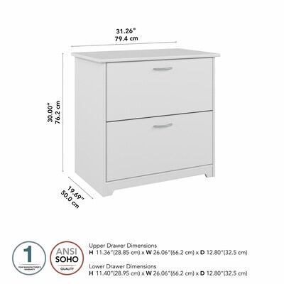 Bush Furniture Cabot 2-Drawer Lateral File Cabinet, Not Assembled, Letter/Legal, White, 31.26"W (WC31980)