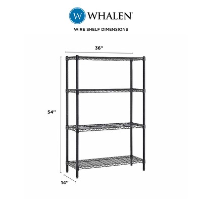 Whalen 4-Shelf Wire Unit, 36"W, Black (WS143654-4B)