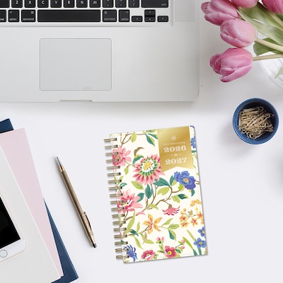 2026-2027 Blue Sky Day Designer Floral Cream 3" x 6" Academic Year Weekly & Monthly Planner, Plastic Cover (161399)