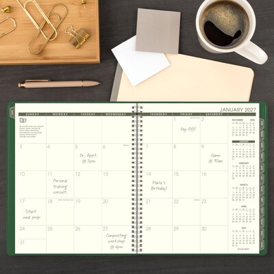 2027 AT-A-GLANCE Recycled 9" x 11" Monthly Planner, Faux Leather Cover, Green (70-270G-60-27)