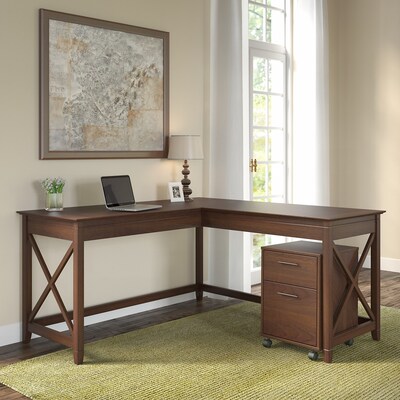 Bush Furniture Key West 60" L-Shaped Desk with 2-Drawer Mobile File Cabinet, Bing Cherry (KWS013BC)