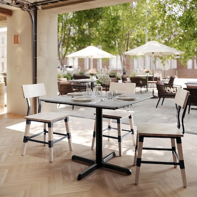Flash Furniture Acadia Square Wooden Dining Table with X-Base, 36D x 36W, Gray Faux Concrete/Black Base (STSQ36CGT3030)
