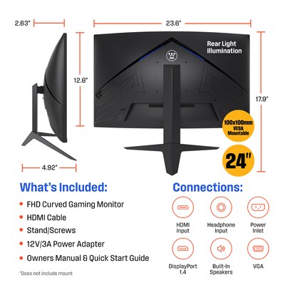 Westinghouse RX6230 24" Curved 165 Hz LED Gaming Monitor, Black (WC24RX6230)