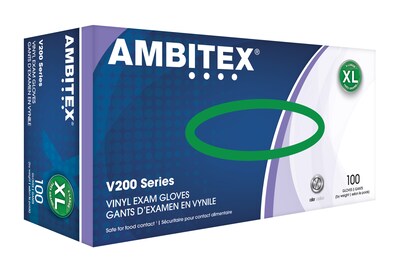 Ambitex V200 Series Powder Free Clear Vinyl Gloves, XL, 100/Box (VXL200)