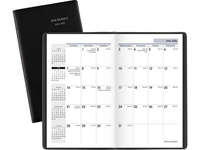 2024-2025 AT-A-GLANCE DayMinder 3.5" x 6" Academic Monthly Planner, Faux Leather Cover, Black (AY53-00-25)