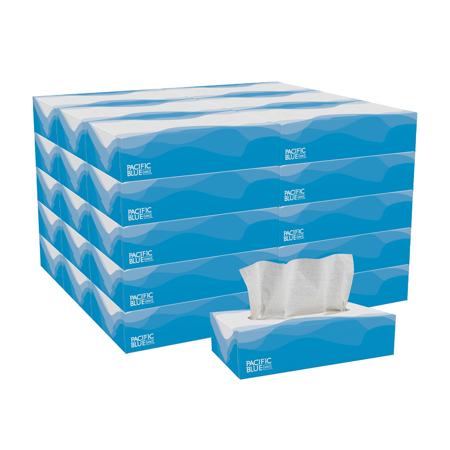 Pacific Blue Select Facial Tissue, 2-ply, 100 Tissues/Box, 30 Boxes/Carton (48100)