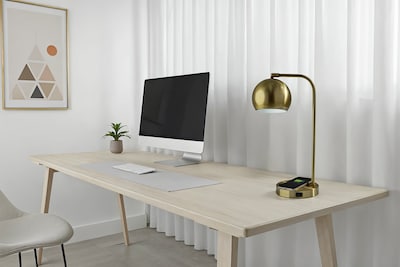 Adesso Emery SuperCharger Incandescent Desk Lamp, 19H, with USB Port, Antique Brass (2624-21)