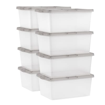Iris 17 Quart Snap Top Plastic Snap Closure Storage Bin, Clear, 8/Pack (585103)