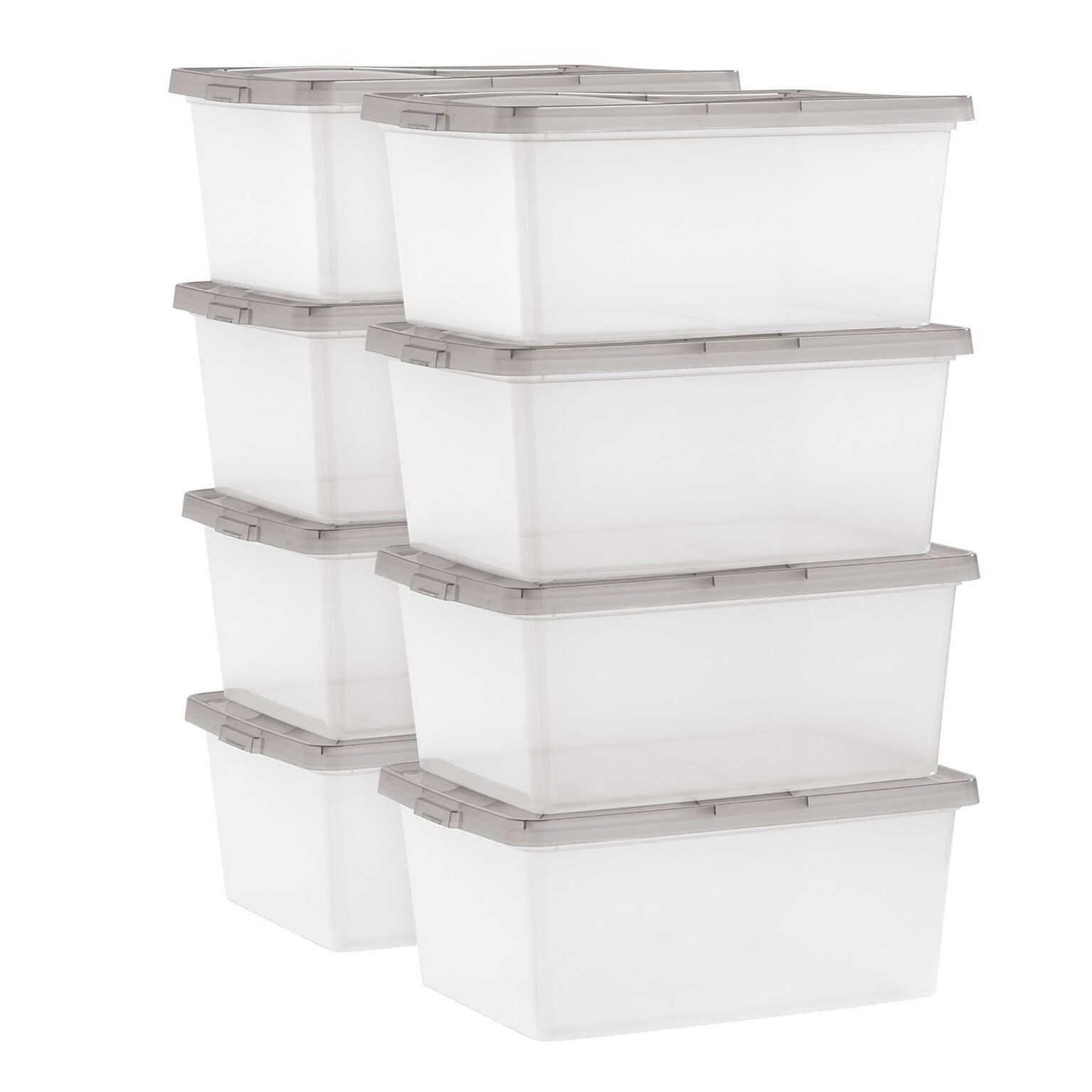Iris 17 Quart Snap Top Plastic Snap Closure Storage Bin, Clear, 8/Pack (585103)