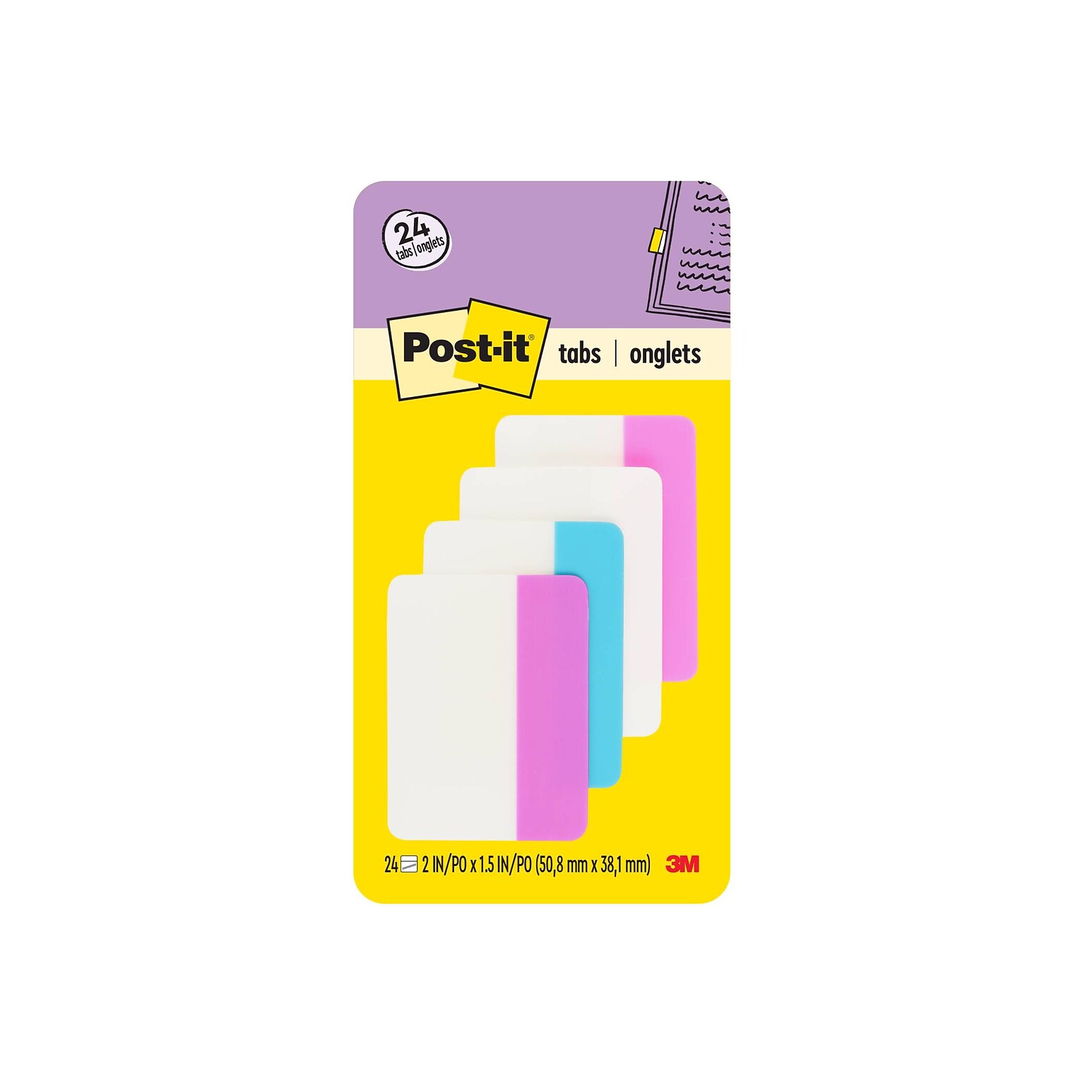 Post-it® Durable Filing Tabs, 2 Wide, Assorted Colors, 24 Tabs/Pack (686PWAV)