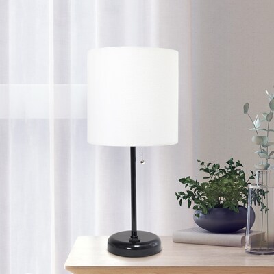 Creekwood Home Oslo 19.50" LED Table Lamp with Power Outlet Base, Black/White (CWT-2008-BA)