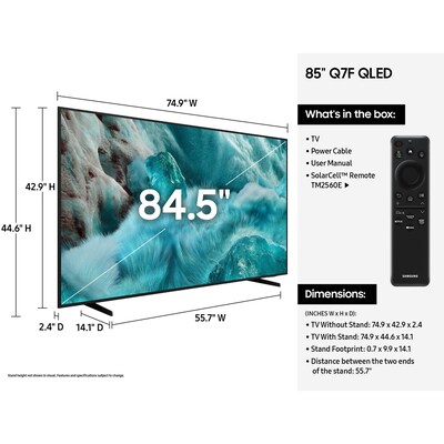 Samsung Q7F 85” Smart QLED 4K UHD AI Enabled TV (QN85Q7FAAFXZA)