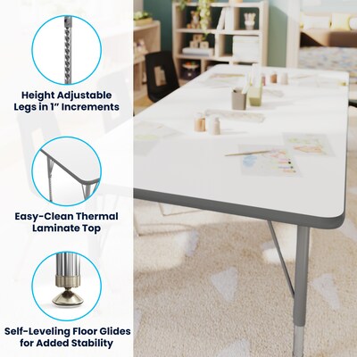 Flash Furniture Wren Rectangular Activity Table, 72" x 30", Height Adjustable, White Top/Silver Frame (XUA3072RECWHTP)