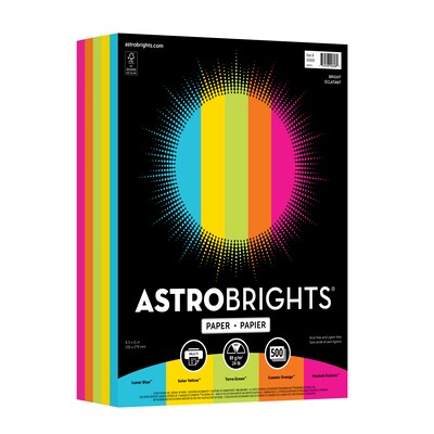 Astrobrights Colored Paper, 24 lbs., 8.5 x 11, Assorted Brights, 500 Sheets/Ream (WAU99608)