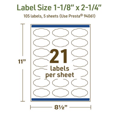 Avery Dissolvable Decorative Edge Multipurpose Labels, 1-1/8" x 2-1/4", Off-white, 105/Pack (94061)