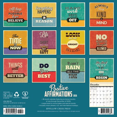 2026 Willow Creek Positive Affirmations 12 x 12 Monthly Wall Calendar (52464)