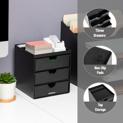 Mind Reader 3-Drawer Plastic Desk Organizer, Black (MINMACH3-BLK)