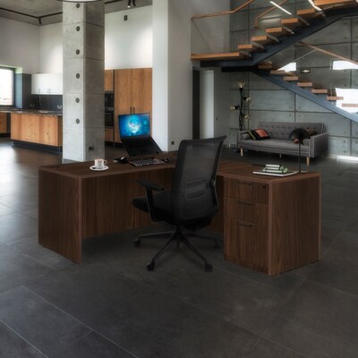 Regency Legacy 66 x 77 in. L Desk with Single Full Pedestal Drawer Unit, Neo Walnut (LLDSPF663047NW)