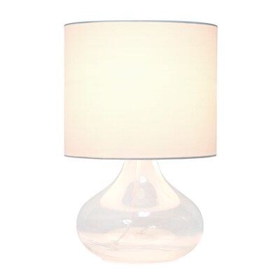 Simple Designs Glass Raindrop Table Lamp Fabric Shade, Clear with White Shade (LT2063-CLW)