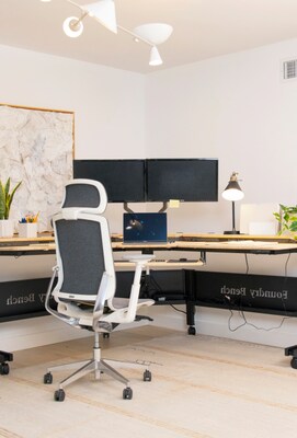 VersaDesk Foundry Bench 80"W Electric Corner Adjustable Standing Desk, Bamboo (FBC8080-BNB-APP )