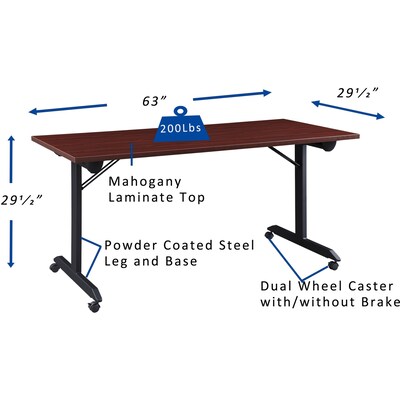 Lorell 63"W x 29.5"D Mobile Folding Training Table, Laminate, With Wheels, Brown (LLR60740)