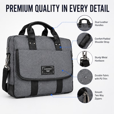 Vangoddy Chrono Canvas Water Resistant Messenger Bag, Gray (MSBLEA134)