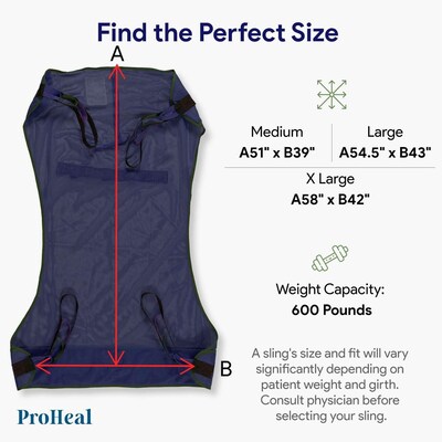 ProHeal Universal Full Body Mesh Lift Sling, Large, 55" x 44", Polyester (ProHeal-30111)