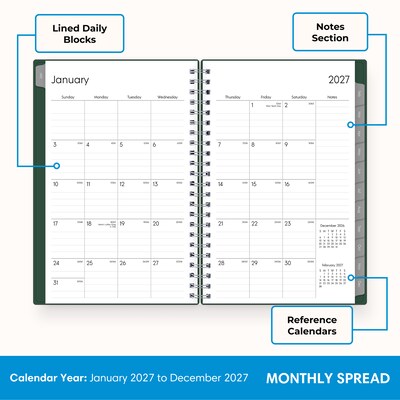 2027 Blue Sky 5" x 8" Day-to-Day Calendar, Forest Green (162470)