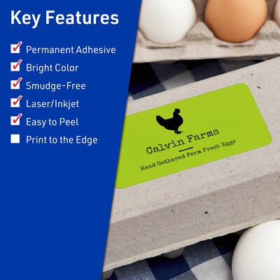 Avery Laser/Inkjet Multipurpose Rectangle Labels, 2 x 4, Bright Green, 200/Pack (94207)