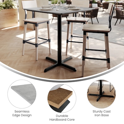 Flash Furniture Acadia Square Wooden Dining Table with X-Base, 36"D x 36"W, Gray Faux Concrete/Black Base (STSQ36CGT3030B)