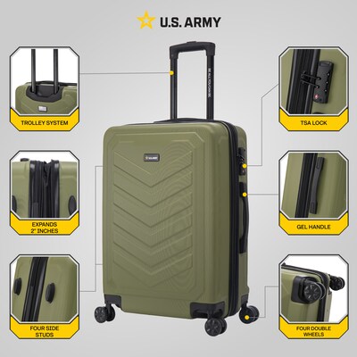 US Army FOX PRO 24" Hardside Suitcase, 4-Wheeled Spinner, TSA Checkpoint Friendly, Olive Drab (USLFPRO00M-GRN)