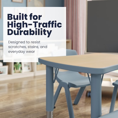 Flash Furniture Wren Rectangular Activity Table, 21.75" x 26.5", Height Adjustable, Natural Woodgrain/Dusty Blue (YU98RECTBDTB)