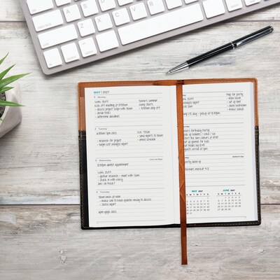 2027 Excello Brands 3.5" x 6" Weekly & Monthly Planner, Faux Leather Cover, Brown/Black (ORY27-PKPN36-BN)