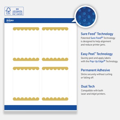 Avery Laser/Inkjet Rectangle Multipurpose Labels, 4" x 3-1/3", White, 40/Pack (S00DJZ)