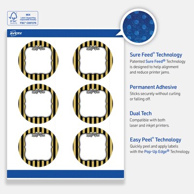 Avery Round Laser/Inkjet Multipurpose Labels, 3", White, 60/Pack (19479370954)