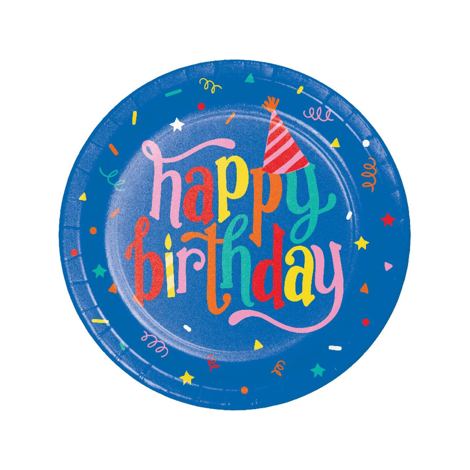 Creative Converting Hats Off Birthday Dinner Plate, Multicolor, 24/Pack (DTC372501DPLT)
