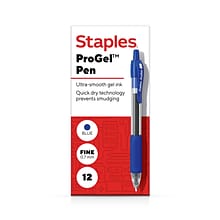 Staples® ProGel™ Retractable Gel Pen, Fine Point, 0.7mm, Blue Ink, Dozen (ST62096)